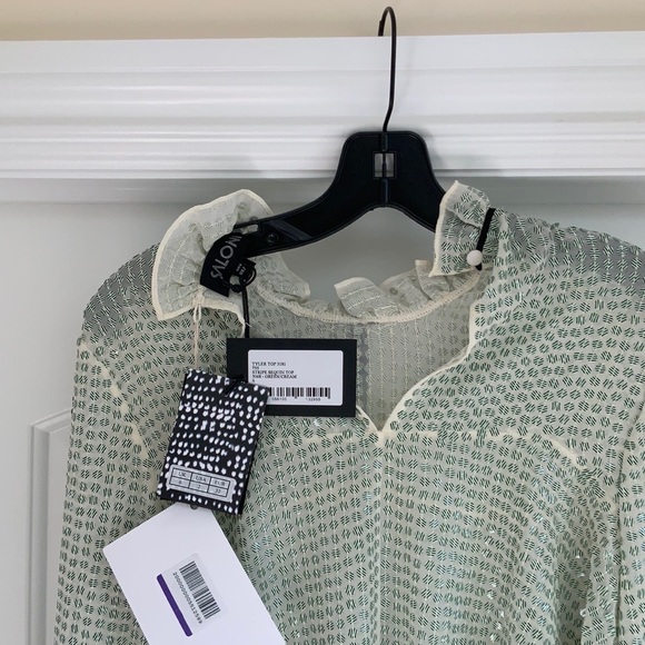 SALONI Tyler Top Tie Neck Striped Sequined Tulle Blouse - Picture 7 of 8